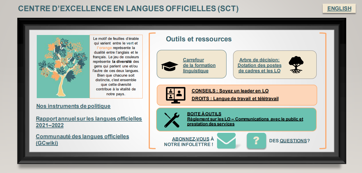 Kiosque du Centre d'excellence en langues officielles du SCT