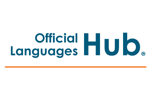 Unilingual visual signature in blue for the Official Languages Hub®. English only.