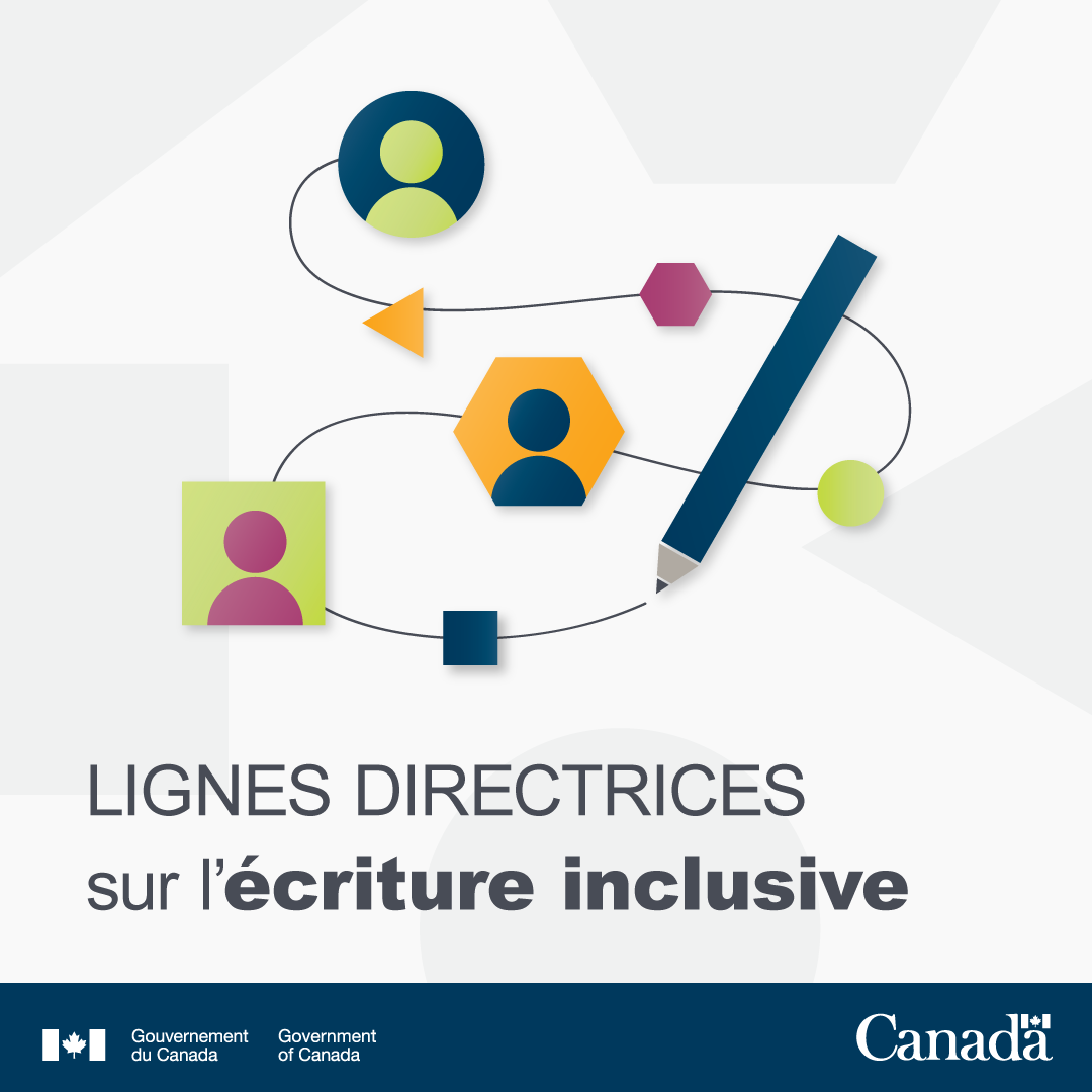 Unilingual French banner for INSTAGRAM message to promote the Guidelines for Inclusive Writing.