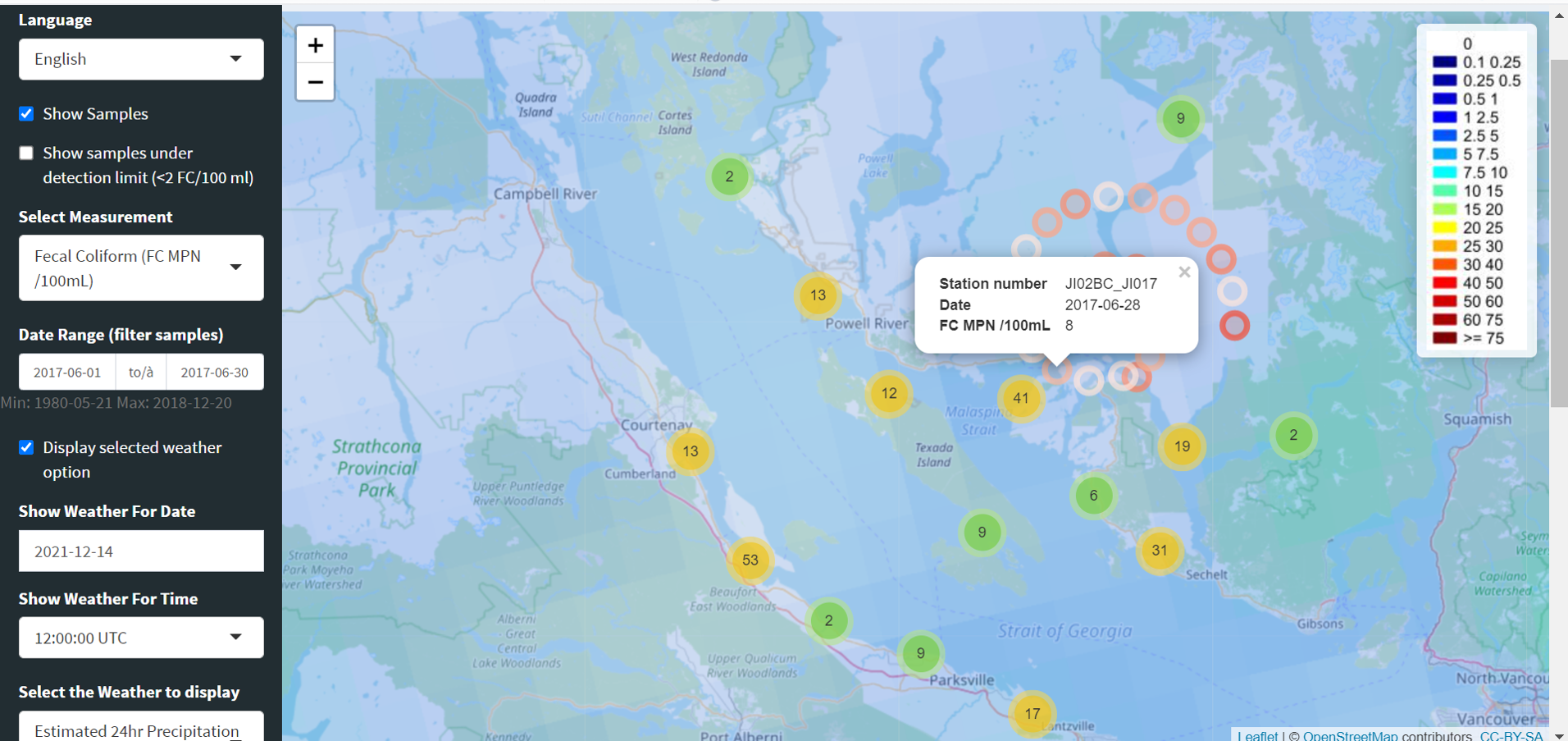 Demonstration of shellfish water classification interactive map tool.