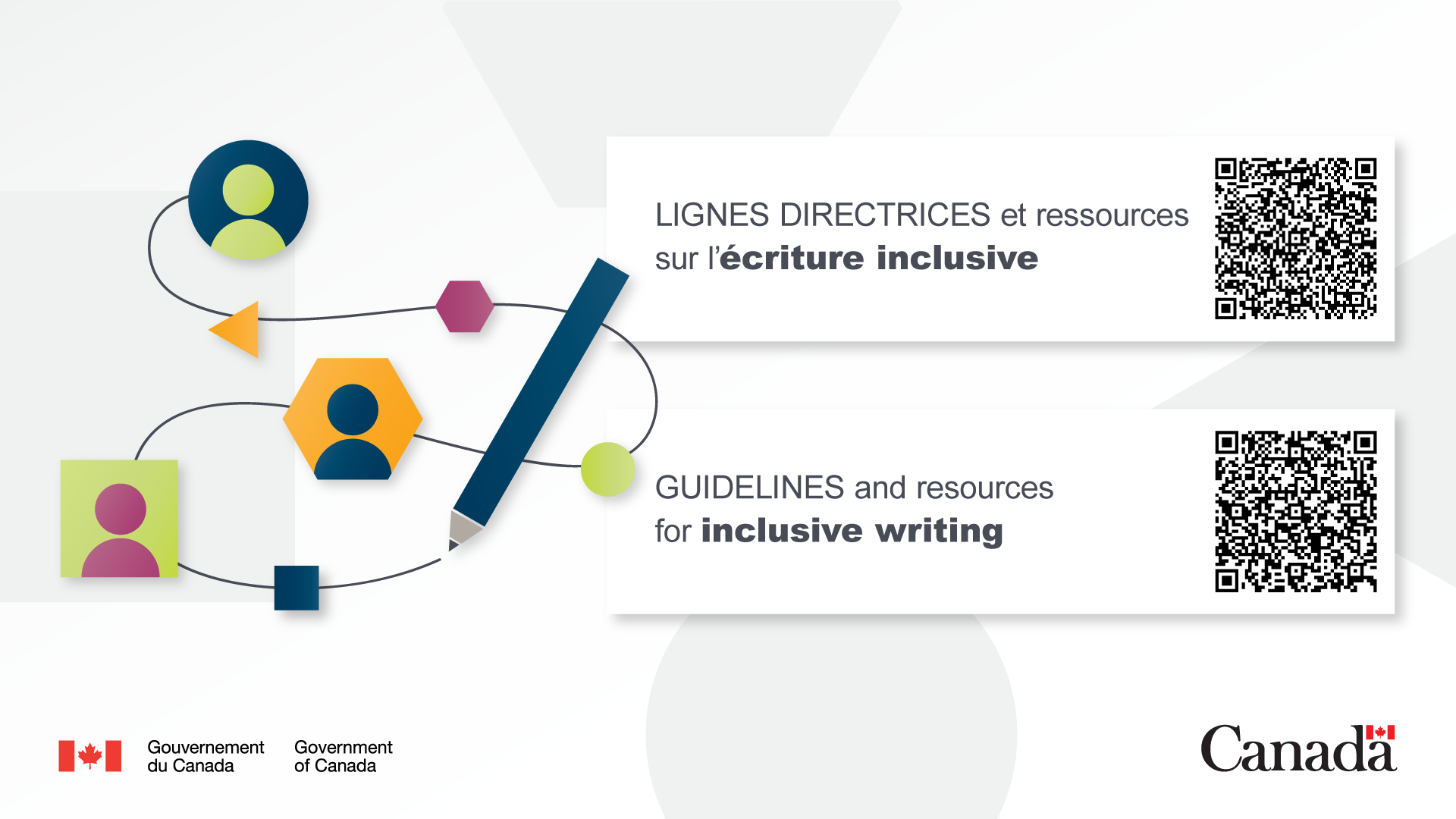 Image de fond bilingue pour PowerPoint pour promouvoir les Lignes directrices sur l’écriture inclusive.