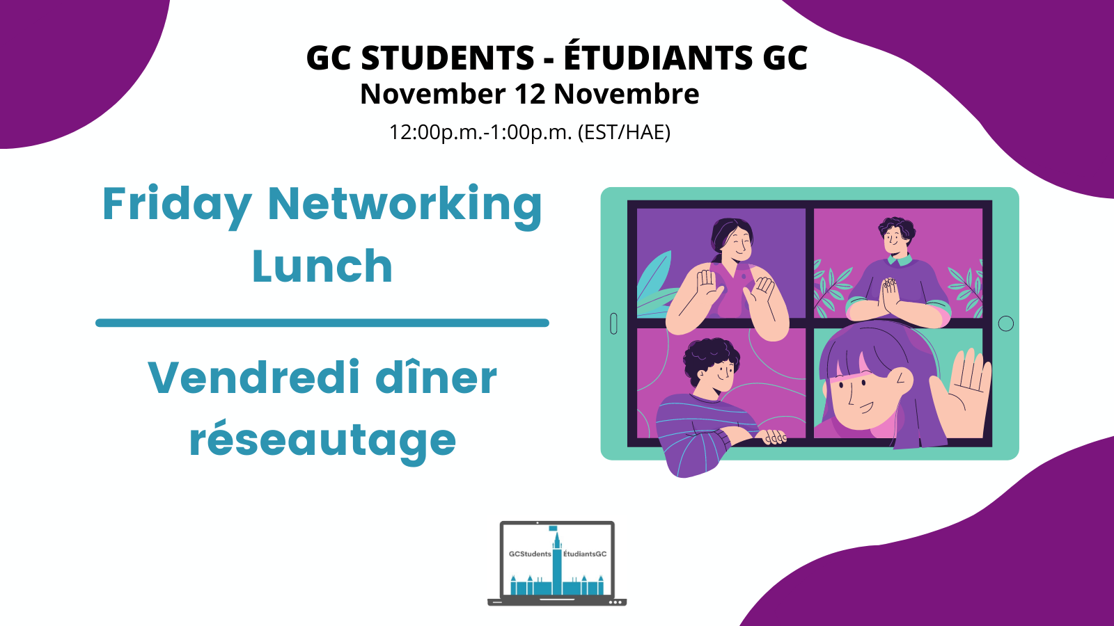 Promo image for November 12, Friday Networking Lunch - Image promo pour Vendredi dîner réseautage du 12 novembre
