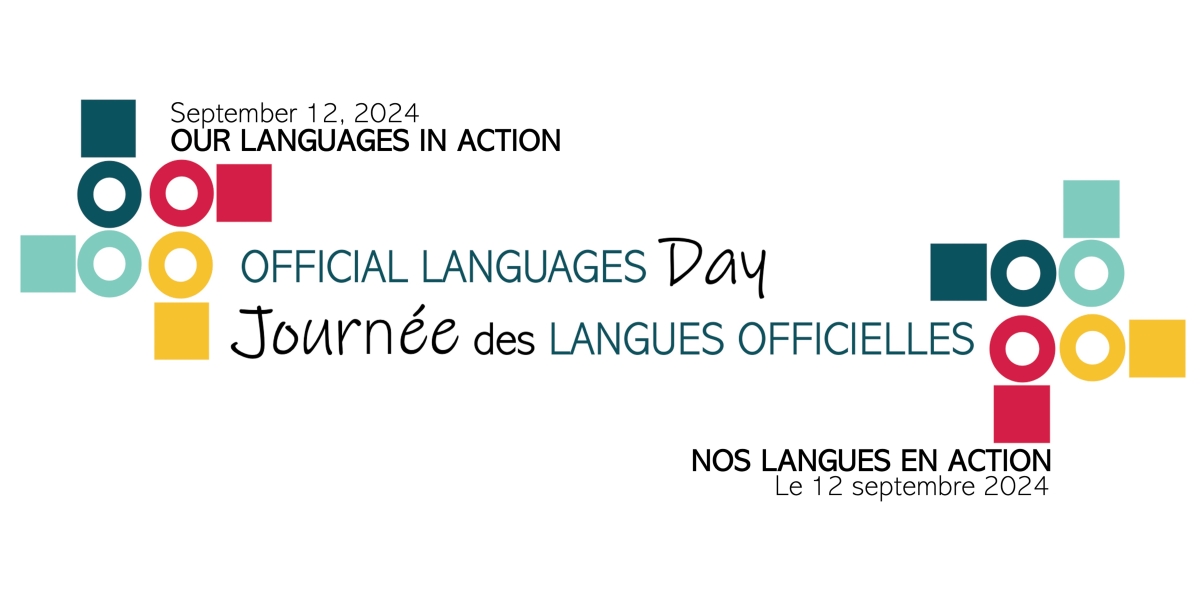 Email signature with the visual of Official Languages Day with colourful speech bubbles and the hashtags #OLDay #JournéeLO