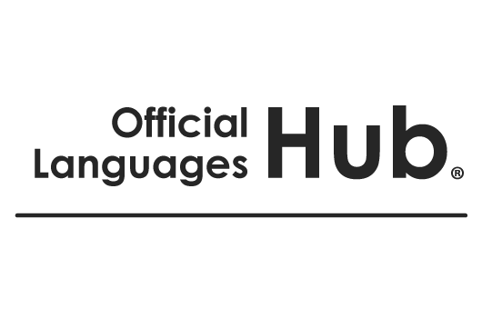 Signature visuelle en noir et blanc du Carrefour des langues officielles®. Version anglaise seulement.